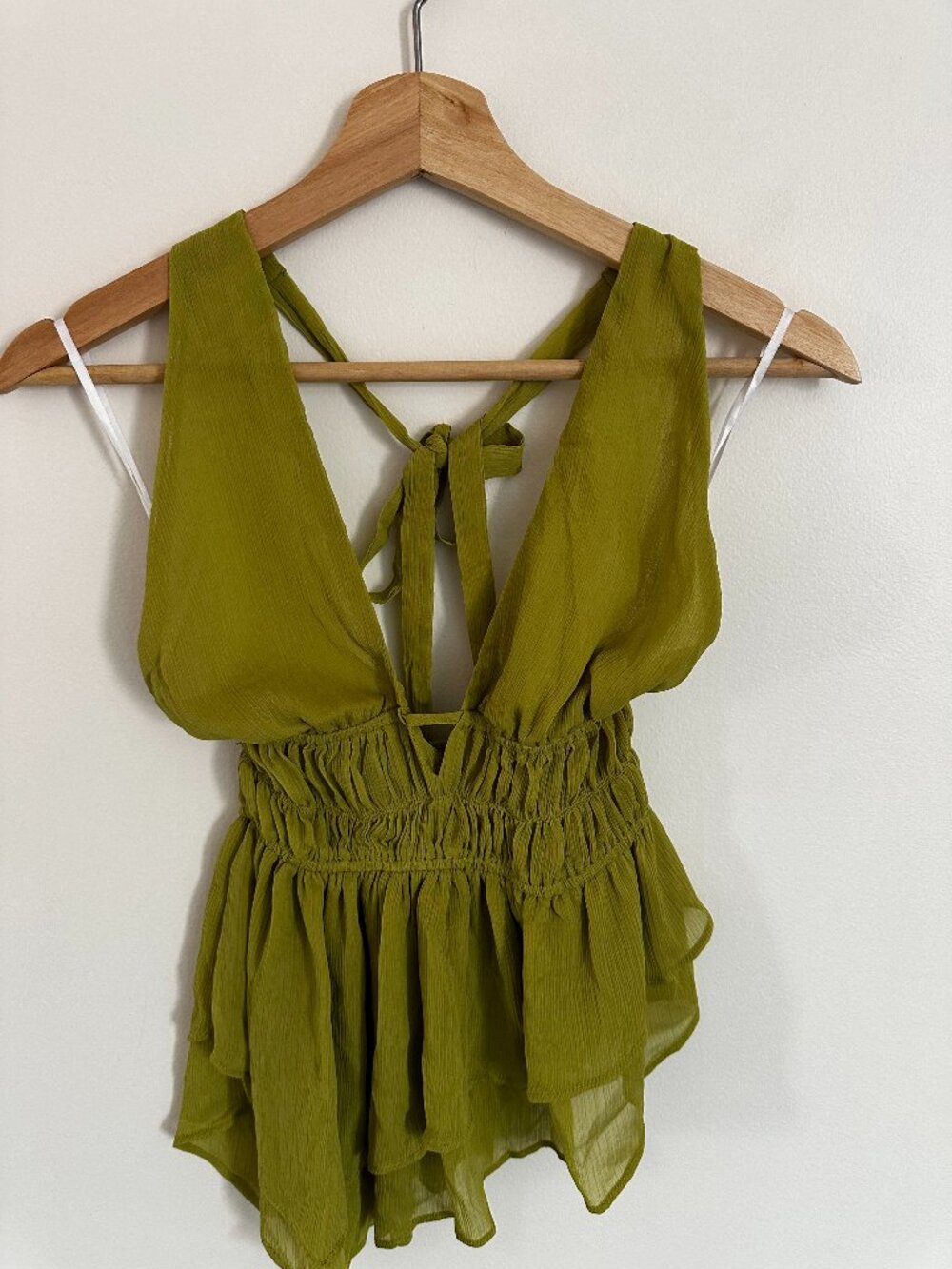 Princess Polly Lay It Halter Top in Olive Green (NWOT)